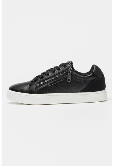 CALVIN KLEIN - Pantofi sport de piele cu detaliu cu fermoar - Negru stins