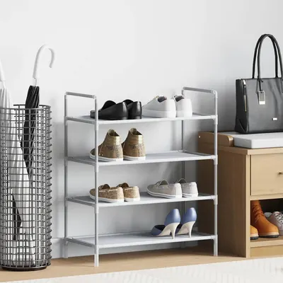 vidaXL Raft încălțăminte 4 etajere, argintiu, metal și textil nețesut