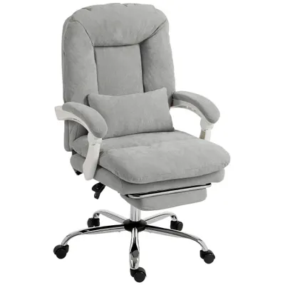 HOMCOM Scaun birou ergonomic, fotoliu de birou înclinabil din velur cu suport lombar, înălțime reglabilă, gri deschis | Aosom Romania
