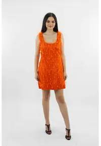 Rochie scurta de seară cu pene CLEO - Portocaliu mandarina