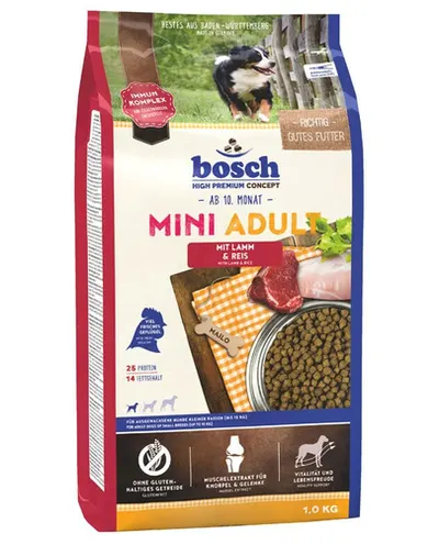 BOSCH Mini Adult Hrana uscata caini adulti de talie mica, cu miel si orez 1 kg