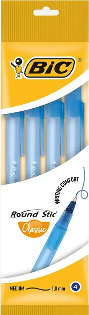Set de pixuri BIC Round Stic Classic - 1.0 mm, albastru, 4 bucăți