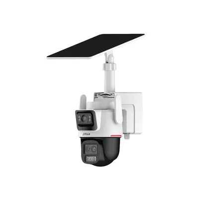 Camera supraveghere 4G PTZ cu lentila tripla si panou solar Dahua IPC-PTS2649C-3E3Z-4GB20-3684/0280B-PRO, 3 MP, 2.8mm/3.6 mm/8.4 mm, lumina alba 50 m, acumulator 7800 mAh, microfon si difuzor, auto-tracking, slot card