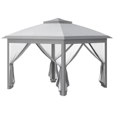 Outsunny Foișor Pliabil cu Plasă de Țânțari, Baldachin Dublu, Înălțime Reglabilă și Geantă, 330x330x288 cm, Bej | Aosom Romania