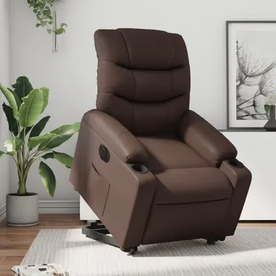 Gossi fotoliu rabatabil electric cu ridicare, maro, piele ecologica