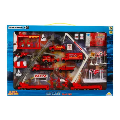 Set de joaca cu vehicule, Maxx Wheels, Pompieri, 40 piese, 1:87