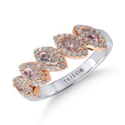 Inel din aur alb-roz cu diamante roz marquise de 0.49ct si diamante de 0.26ct