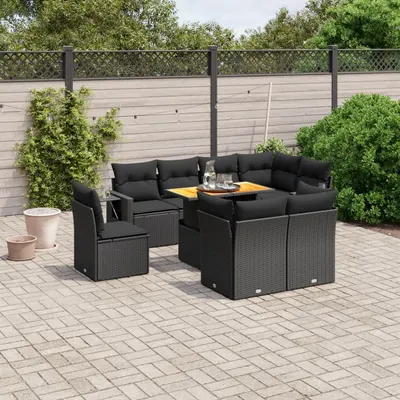 Gossi set mobilier de gradina cu perne, 9 piese, negru, poliratan