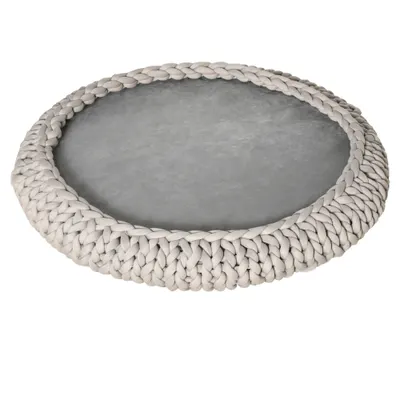 PawHut Culcuș Confortabil pentru Pisici și Câini, Rotund cu Margini Înalte, Pernă Catifelată, Dimensiuni Φ93x15cm, Gri | Aosom România