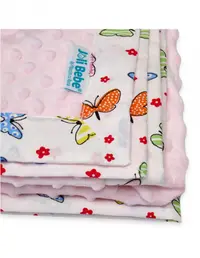 Paturica cu 2 fete din plus minky si bumbac 100 x 100 cm model fluturi, roz