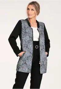 Palton dama M1062 - negru - design modern - guler ridicat - material textil cu motiv floral