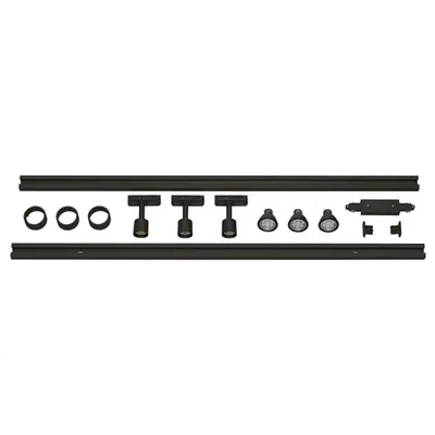 Iluminat decorativ pe sina, PURI TRACK Melodii GU10, negru cu trei capete, cu LED-uri GU10 51 mm, negru, inclusiv. 2x1 m 240V pista, 3x Puri capete de lampa, conectori lungi, 2 capace de capat, inel 3x deco, lampa 3x LED GU10