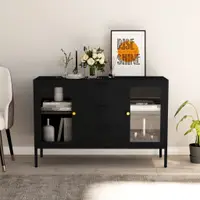 Gossi servanta, negru, 105x35x70 cm, otel si sticla securizata