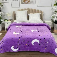 Patura pufoasa cocolino 200x230cm, 240g/mp, Lila, Stelute si Luna