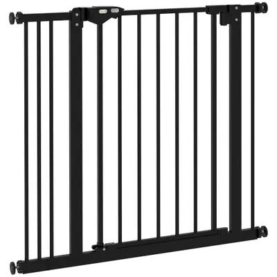 PawHut Poartă de Siguranță pentru Câini cu 2 Extensii, Lățime Reglabilă și Închidere Automată, 74-87x77 cm, Negru | Aosom Romania