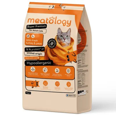 Meatology, hrana uscata superpremium, hipoalergenica, pentru pisici adulte, cu curcan si mazare, 9 kg
