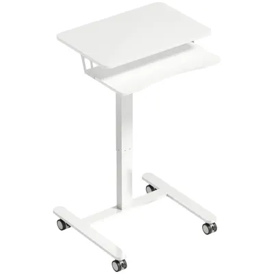 HOMCOM Birou stand reglabil pe înălțime, birou sit-stand mobil cu suport pentru tastatură, roți și cadru din oțel, Alb | Aosom Romania