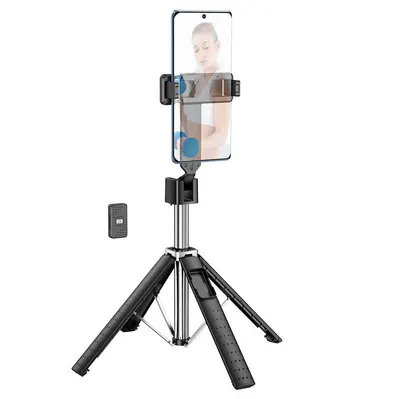 Selfie Stick si Trepied, Hoco K18, Telecomanda si Bluetooth, Extindere telescopica, Negru Engros
