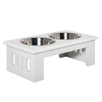 PawHut Boluri Ridicate pentru Câini, Suport pentru Boluri cu 2 Boluri din Oțel pentru Mâncare și Apă, 58,4x30,5x25,4 cm, Alb | Aosom Romania
