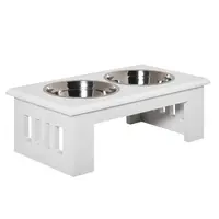 PawHut Boluri Ridicate pentru Câini, Suport pentru Boluri cu 2 Boluri din Oțel pentru Mâncare și Apă, 58,4x30,5x25,4 cm, Alb | Aosom Romania