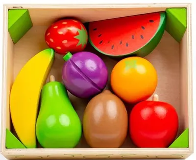 Set din lemn Bigjigs - Suport de fructe, cu accesorii