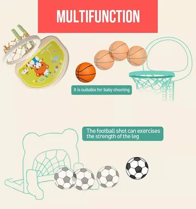 Set de joaca 2 in 1 Nichiduta Garden Basketball Green cu margini rotunjite, inaltime reglabila si poarta fotbal