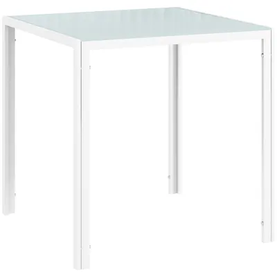 HOMCOM Masă de dining din sticlă Masă pătrată de bucătărie pentru 4 persoane cu picioare metalice pentru living 75x75x75 cm alb | Aosom Romania