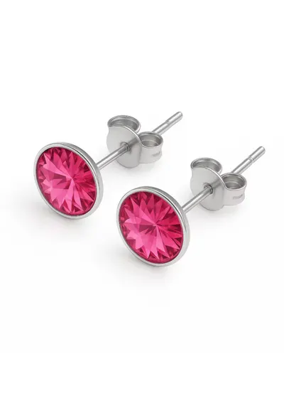 Cercei din Argint 925 cu Cristale Swarovski inchidere tip surub - fluturas - Roz