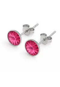 Cercei din Argint 925 cu Cristale Swarovski inchidere tip surub - fluturas - Roz