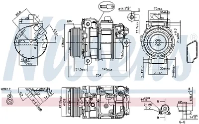 Compresor climatizare aer conditionat potrivit BMW Seria 1 (E81), 1 (E82), 1 (E87), 1 (E88), 3 (E90), 3 (E91), 3 (E92), 3 (E93), 5 (E60), 5 (E61), 6 (E63), 6 (E64) 2.5 3.0 12.04-12.13