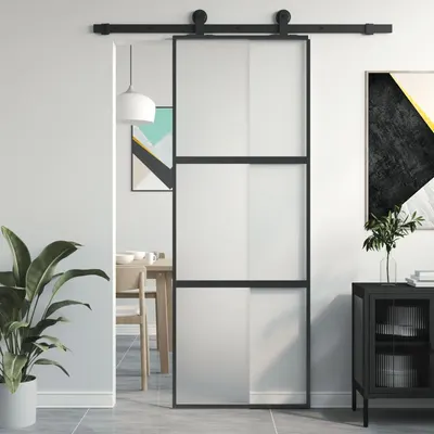 Gossi usa glisanta, negru, 76x205 cm, sticla securizata si aluminiu