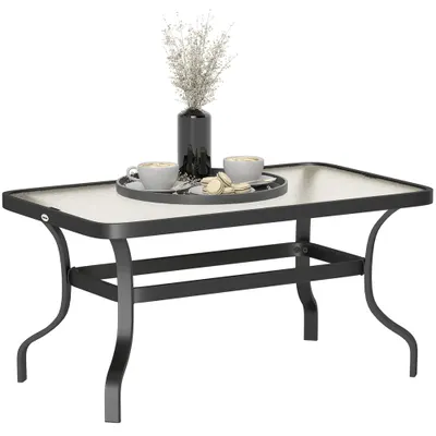 Outsunny Măsuță de Cafea pentru Exterior cu Blat din Sticlă Securizată, 95x55x46 cm, Negru | Aosom Romania