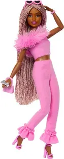 Păpuşă Barbie Deluxe Style -Cu părul împletit roz și o ținută roz