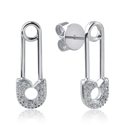 Cercei ac de siguranta din aur alb cu diamante de 0.17ct