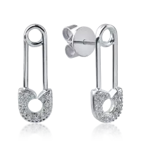 Cercei ac de siguranta din aur alb cu diamante de 0.17ct