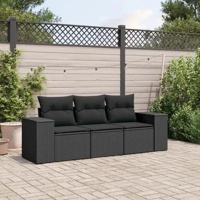 Gossi set mobilier de gradina cu perne, 3 piese, negru, poliratan