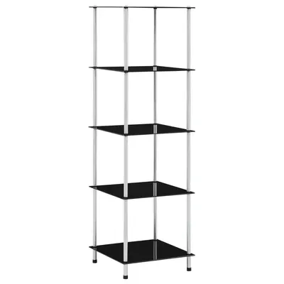 Gossi raft cu 5 niveluri, negru, 40 x 40 x 130 cm, sticla securizata