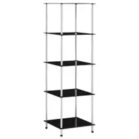 Gossi raft cu 5 niveluri, negru, 40 x 40 x 130 cm, sticla securizata