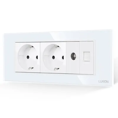 Priza Dubla Schuko + TV + Internet cu Rama din Sticla LUXION, Standard Italian, 6M