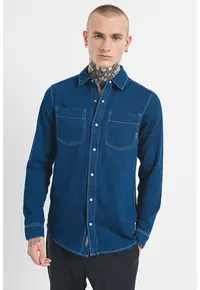 Camasa de denim cu cusaturi contrastante - Bleumarin
