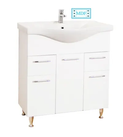 Set Baza front MDF si Lavoar seria 153, cu sertare, 75 cm, alb
