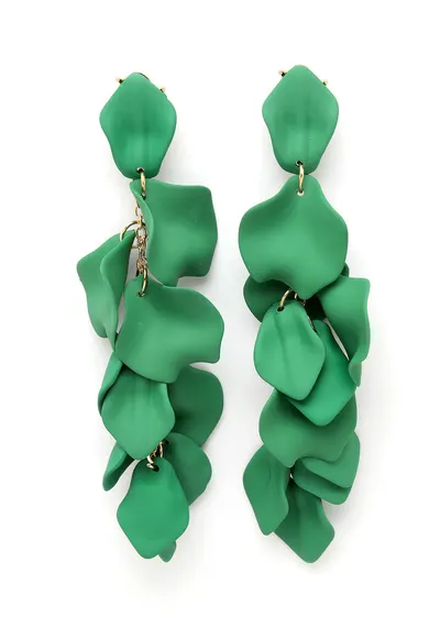 Cercei in forma de petala placati cu aur de 18K - Verde/Auriu
