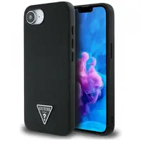 Husa MagSafe pentru Apple iPhone 17e / 16e, Guess, Grained Triangle Logo, Neagra