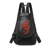 Rucsac dama, E-LY GT367, negru, cu imprimeu rosu
