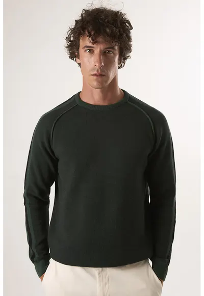 Pulover din bumbac cu maneci raglan - Verde padure