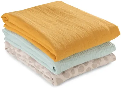 Scutece museline Hauck - Cuddle N Clean, set de 3 bucăți, Honey/Mint/Leo