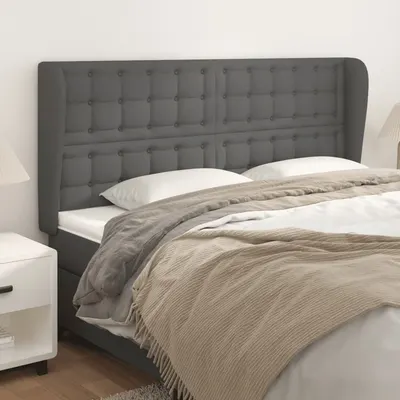 vidaXL Tăblie de pat cu aripioare gri 163x23x118/128 cm piele eco