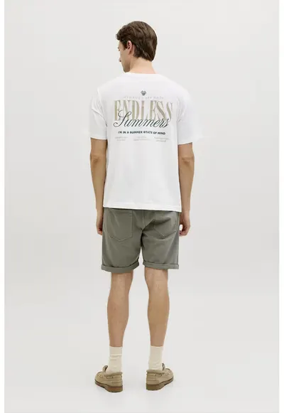 Tricou din bumbac cu decolteu la baza gatului si imprimeu - Alb optic