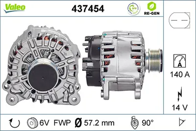 Alternator (14v, 140a) Potrivit Audi A1, A3, A4 B6, A4 B7, A8 D4, Q3, Tt; Chrysler Sebring; Dodge Avenger, Caliber, Journey; Ford Galaxy I; Jeep Compass, Patriot; Seat Alhambra 1.0-4.2 09.95