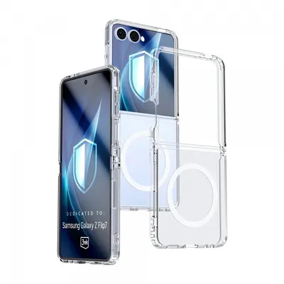Husa MagSafe pentru Samsung Galaxy Z Flip7 F766, 3MK, Armor MagCase, Transparenta